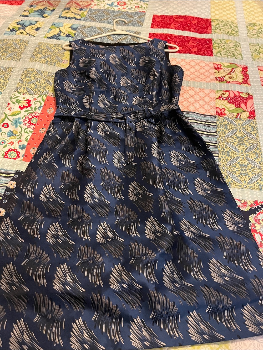 Anne Klein Navy Blue Printed Midi Dress